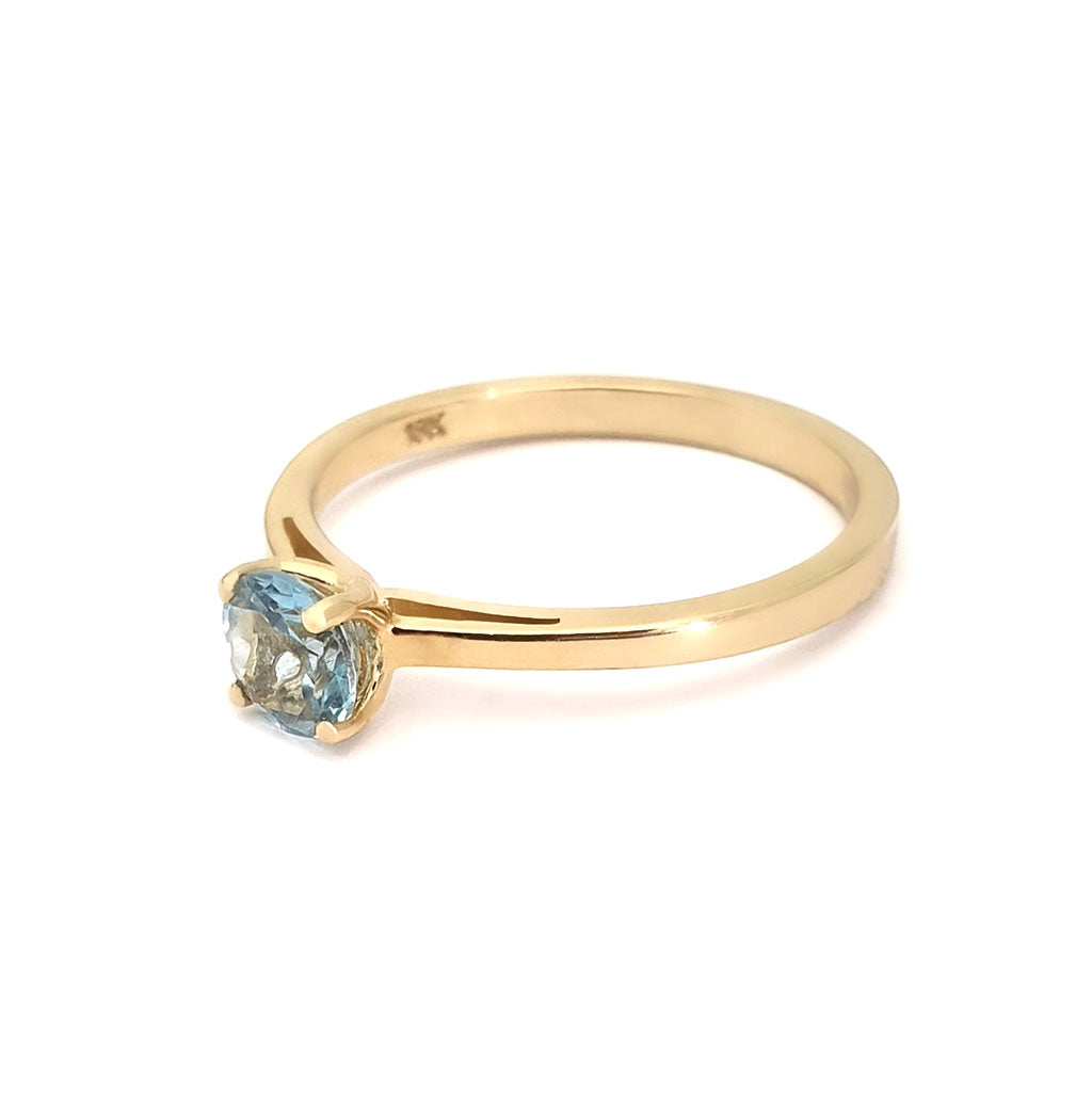 Petite Solitaire Aquamarine Round Cut Four Claw Ring