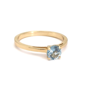 Petite Solitaire Aquamarine Round Cut Four Claw Ring