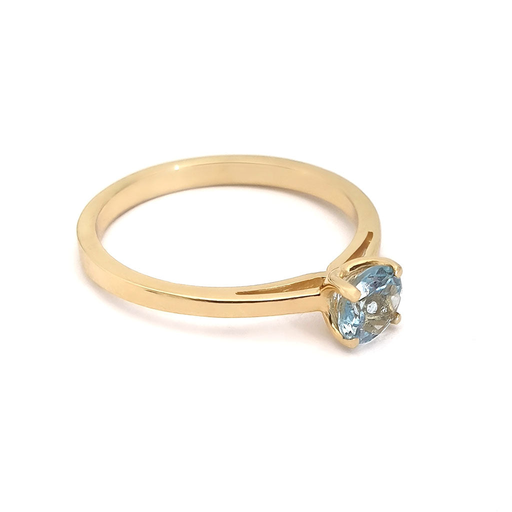 Petite Solitaire Aquamarine Round Cut Four Claw Ring