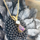 Petite Split Bale Amethyst and Diamond Yellow Gold Pendant