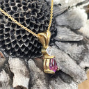 Petite Split Bale Amethyst and Diamond Yellow Gold Pendant