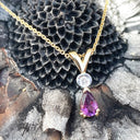Petite Split Bale Amethyst and Diamond Yellow Gold Pendant