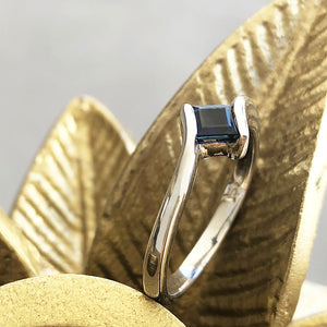 Petite Square Cut Blue Sapphire White Gold Ring