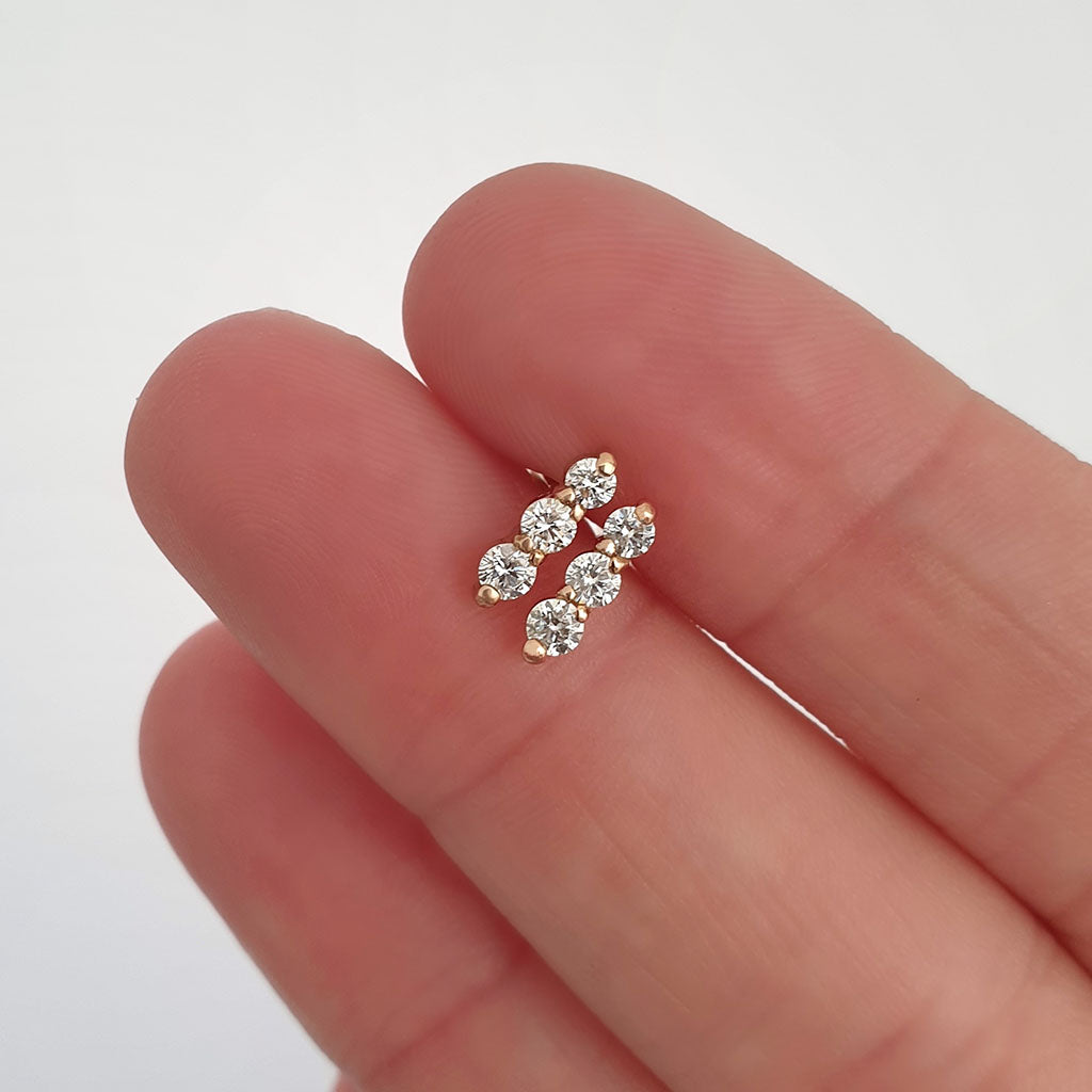 Petite Three Diamond Drop Rose Gold Stud Earrings