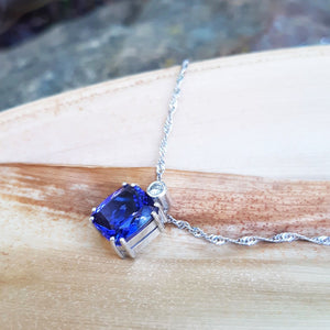 Handcrafted Cushion Cut Tanzanite Pendant with Tube Set Diamond Accent