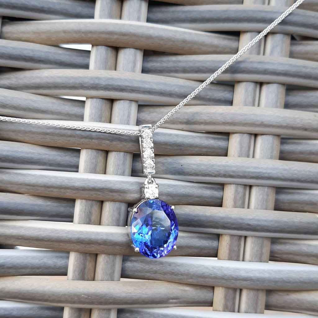 Handcrafted Oval Cut Tanzanite and Diamond Pendant