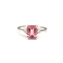 Pink Emerald Cut Tourmaline with petite Diamond Accent