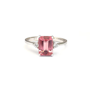 Pink Emerald Cut Tourmaline with petite Diamond Accent
