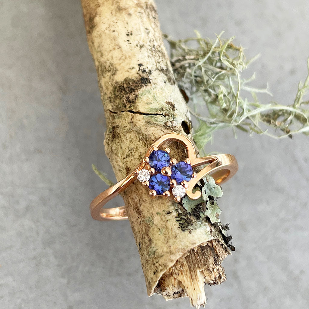 Playful Floral Tanzanite and Diamond Rose Gold Ring