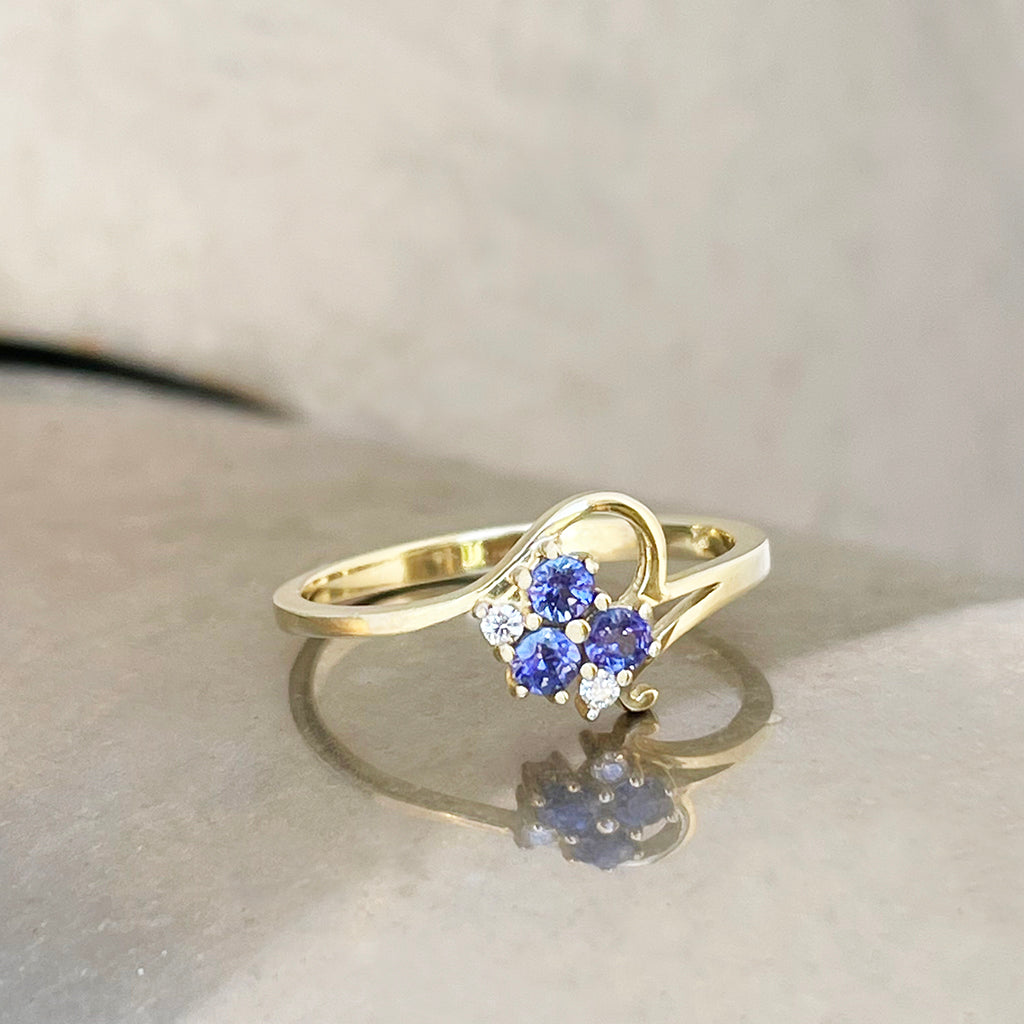 Playful Tanzanite and Diamond Yellow Gold Ring