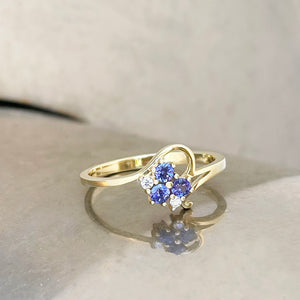 Playful Tanzanite and Diamond Yellow Gold Ring