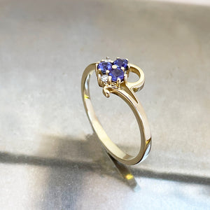 Playful Tanzanite and Diamond Yellow Gold Ring