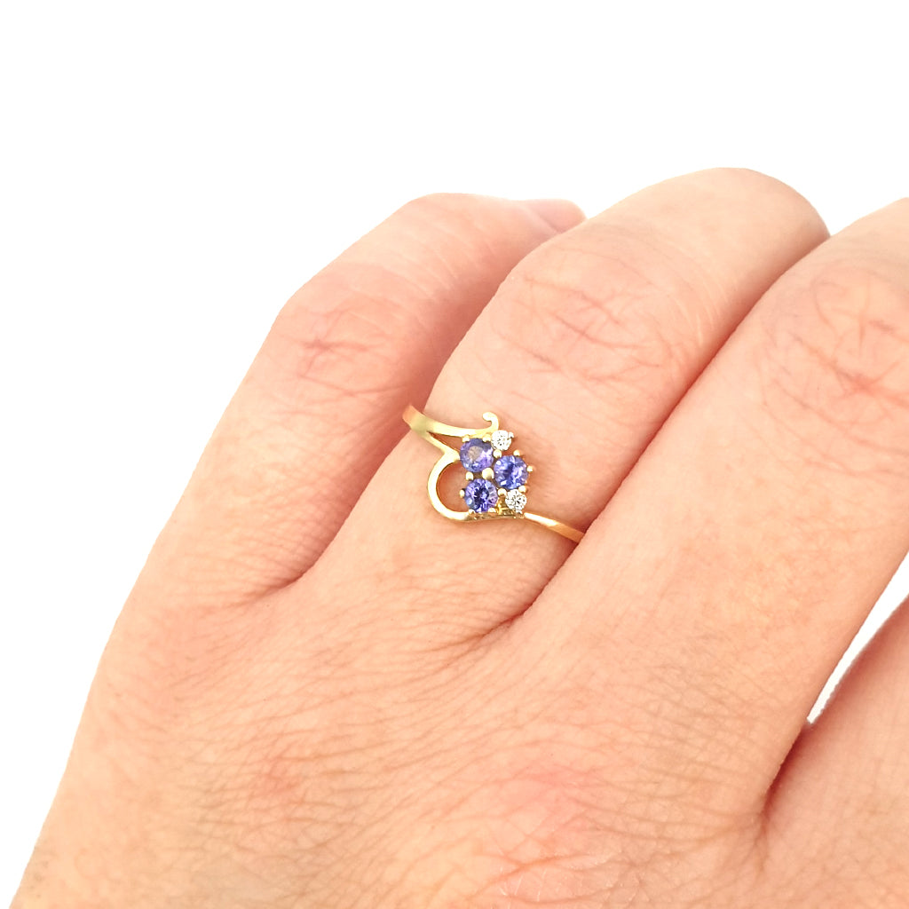 Playful Tanzanite and Diamond Yellow Gold Ring