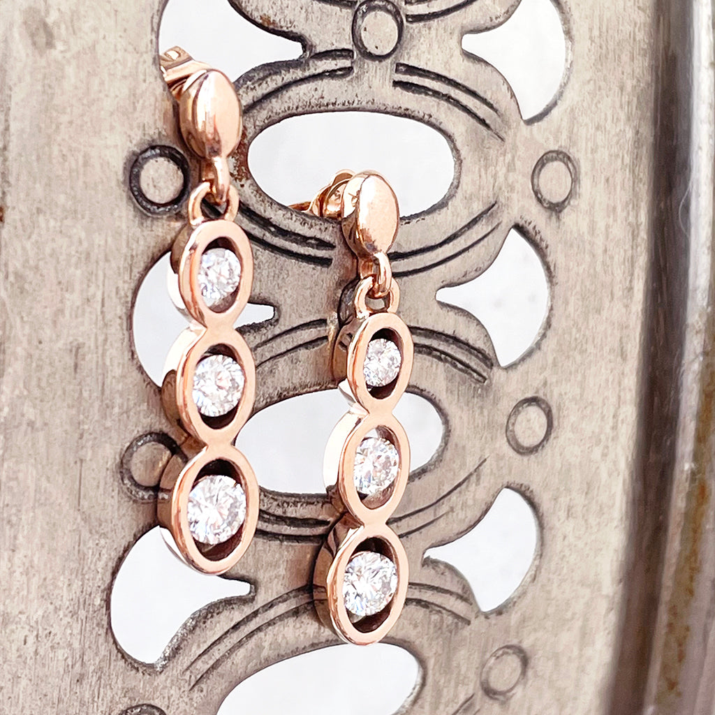 Playful White Diamond Rose Gold Drop Earrings