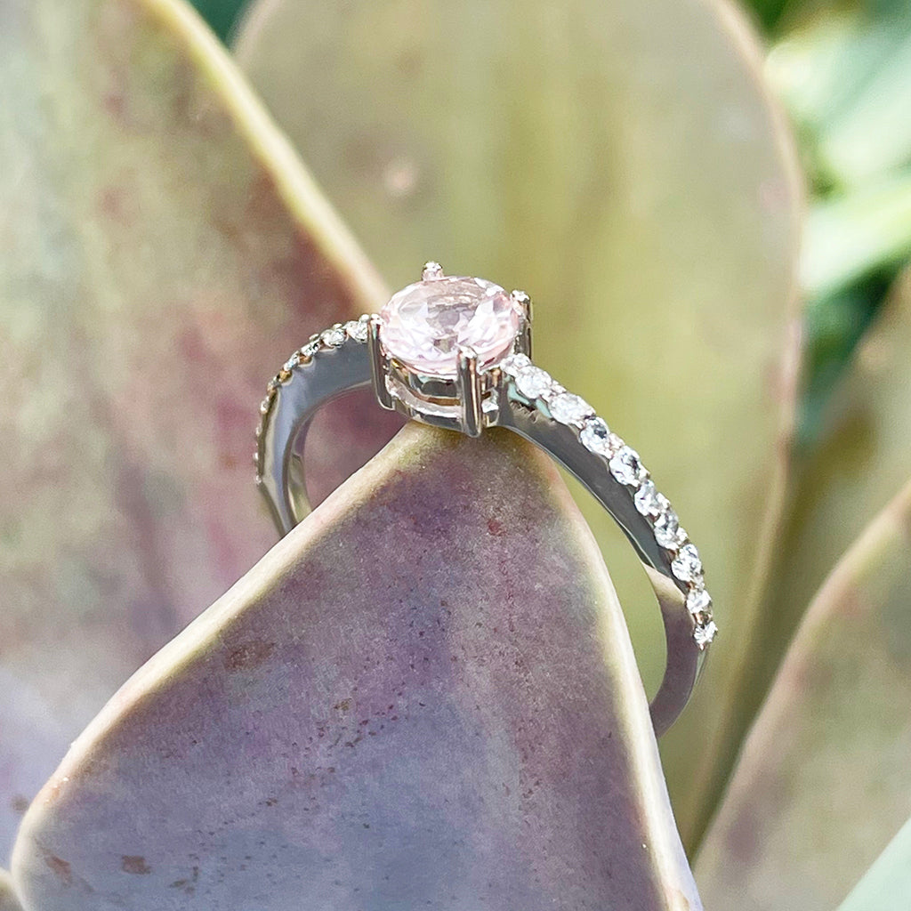Pretty on Pink Round Morganite with Diamond Band Ring