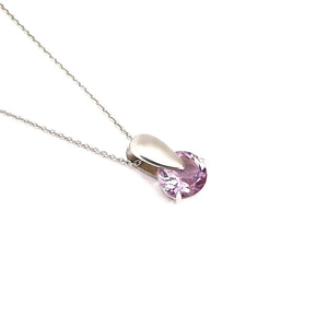 Purple Amethyst Solid Droplet Shaped Bale White Gold Pendant