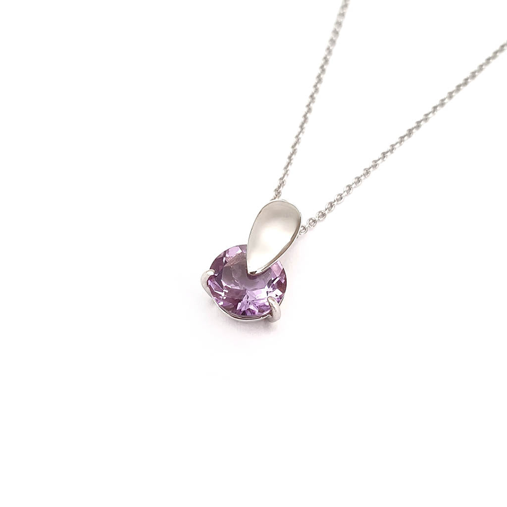 Purple Amethyst Solid Droplet Shaped Bale White Gold Pendant
