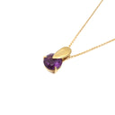 Purple Amethyst Solid Droplet Shaped Bale Yellow Gold Pendant