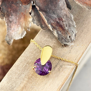 Purple Amethyst Solid Droplet Shaped Bale Yellow Gold Pendant