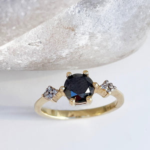 Quaint Black Diamond with Quadrant White Diamond Highlights Ring