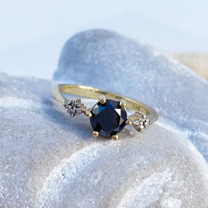 Quaint Black Diamond with Quadrant White Diamond Highlights Ring