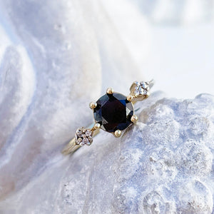 Quaint Black Diamond with Quadrant White Diamond Highlights Ring