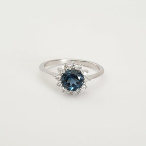 London Blue Topaz and Diamond halo Ring
