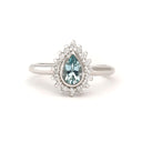 Radiant Pear Cut Aquamarine with Diamond Halo Ring