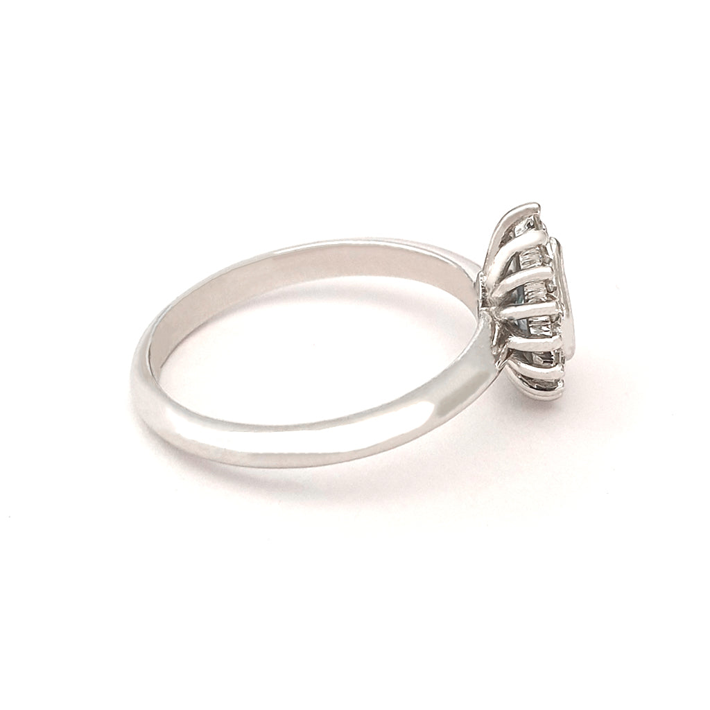 Radiant Pear Cut Aquamarine with Diamond Halo Ring