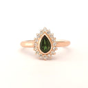 Radiant Pear Cut Green Tourmaline with Diamond Halo Ring