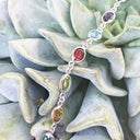 Rainbow Bezel Set White Gold Gemstone Bracelet