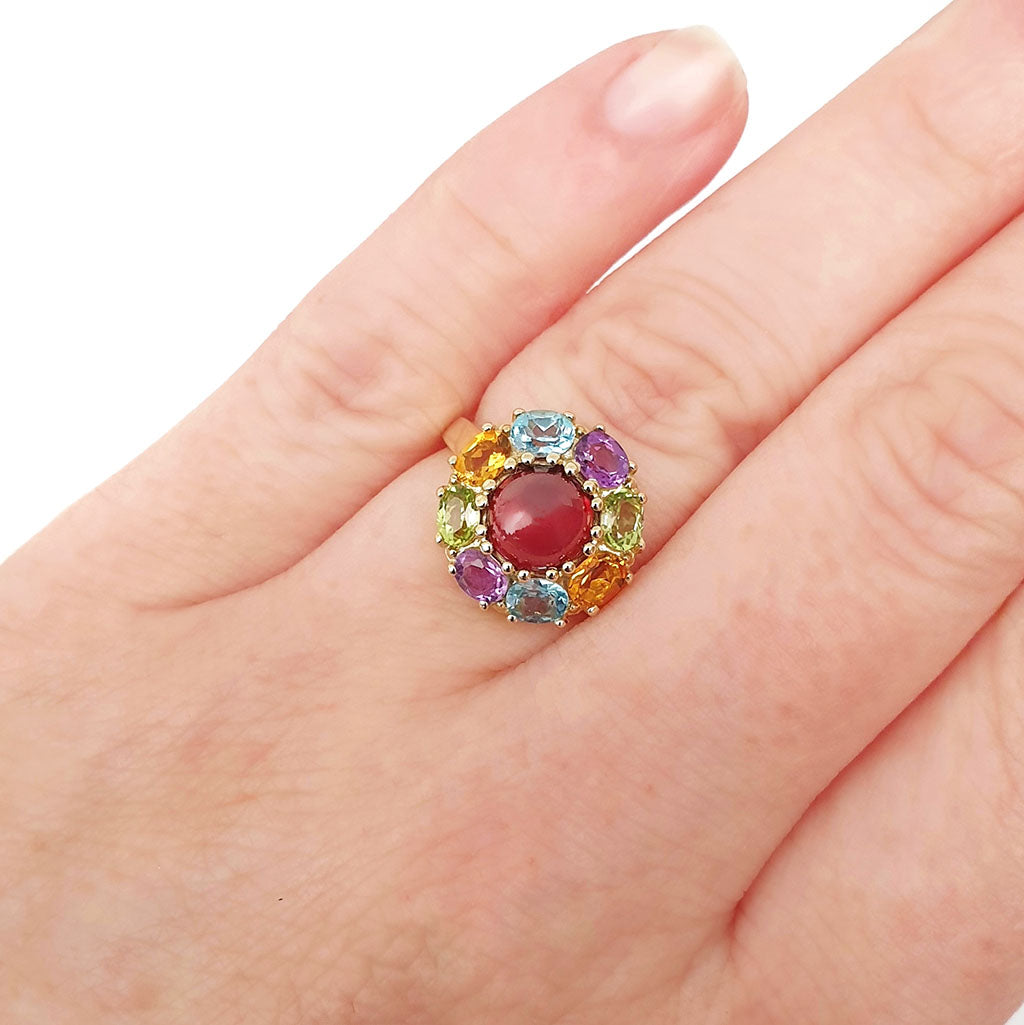   Rainbow Flower Garnet Cabochon Ring