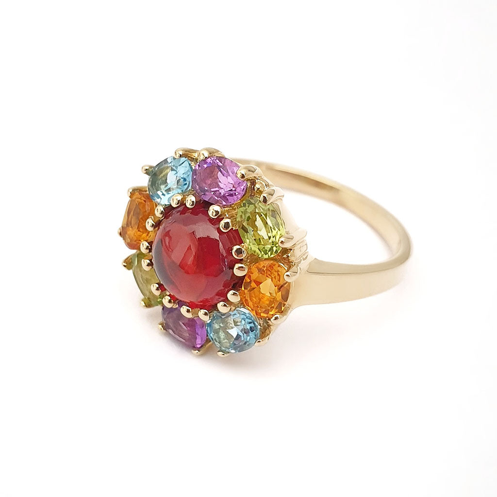   Rainbow Flower Garnet Cabochon Ring