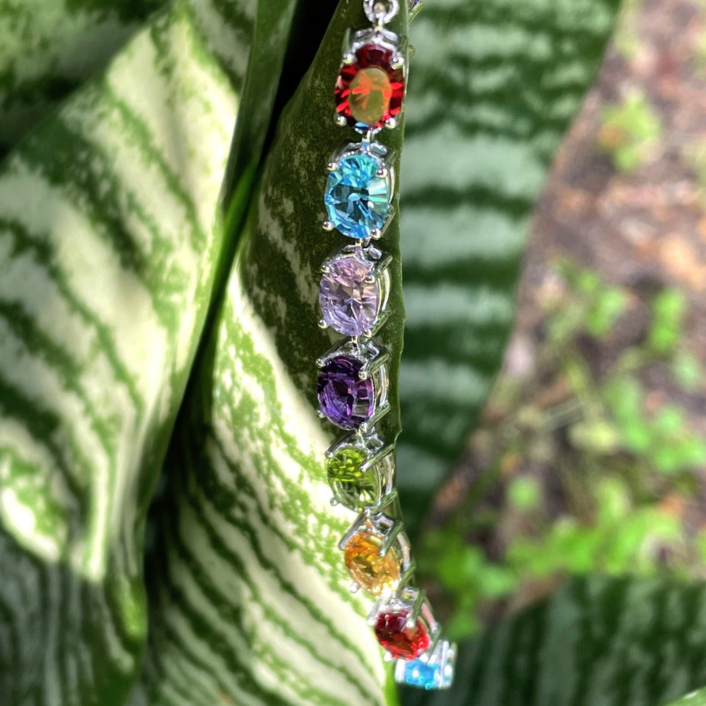 Rainbow Multi Stone Bracelet with Diamond Studded Clasp