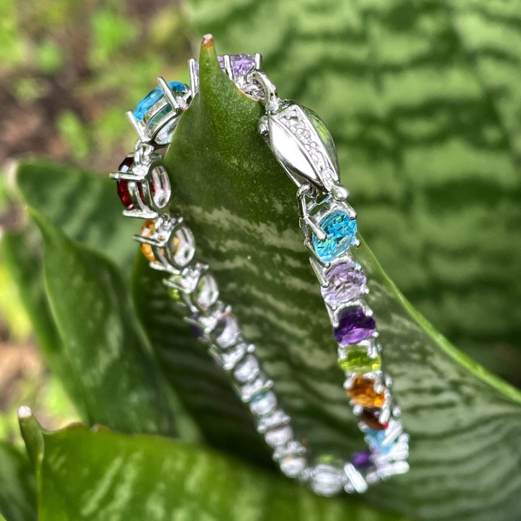 Rainbow Multi Stone Bracelet with Diamond Studded Clasp