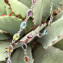 Open Bezel Set Oval Cut Rainbow Necklace
