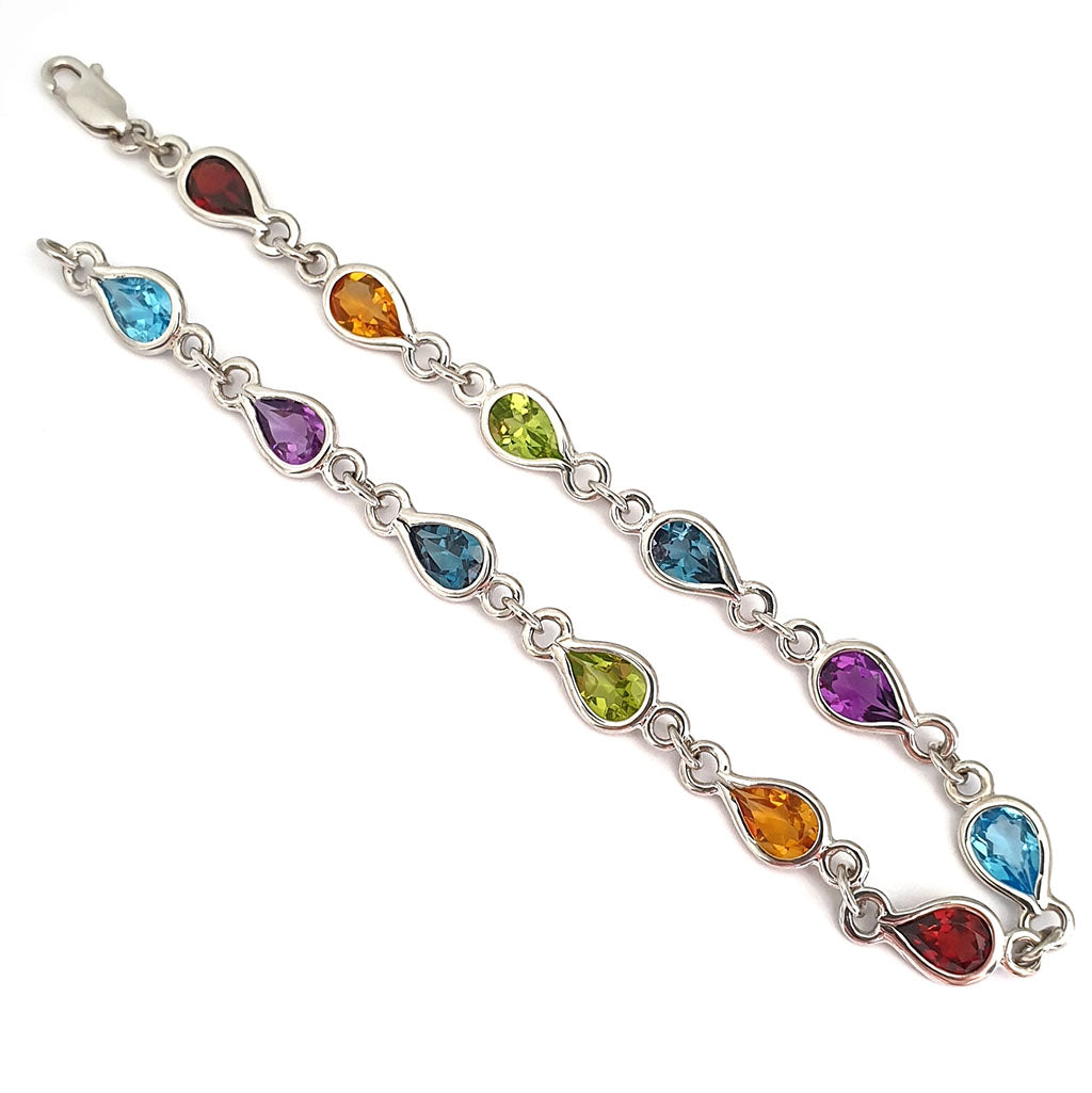 Rainbow Pear Bezel Set Bracelet