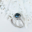 Raised Cushion Cut Black Diamond with Diamond Halo Ring