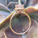Raised Cushion Cut Morganite and Diamond Halo Ring