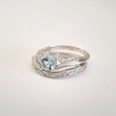 Raised Filigree and Beaded Round Cut Aquamarine Wedding Set