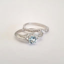 Raised Filigree and Beaded Round Cut Aquamarine Wedding Set