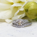 Raised Filigree and Beaded Round Cut Morganite Wedding Set