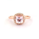 Raised Cushion Cut Morganite and Diamond Halo Ring