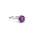 Regal Six Claw Round Cut Amethyst White Gold Ring