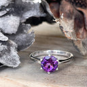 Regal Six Claw Round Cut Amethyst White Gold Ring