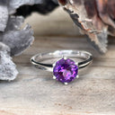 Regal Six Claw Round Cut Amethyst White Gold Ring