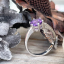 Regal Six Claw Round Cut Amethyst White Gold Ring