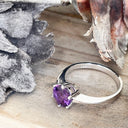 Regal Six Claw Round Cut Amethyst White Gold Ring