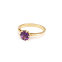 Regal Six Claw Round Cut Amethyst Yellow Gold Ring