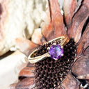 Regal Six Claw Round Cut Amethyst Yellow Gold Ring